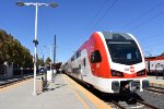 A Caltrain rests on Track 8 at San Jose Diridon Station